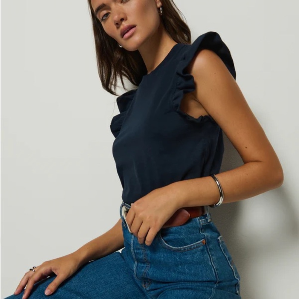 Free People Blue Flutter Sleeve Top